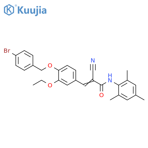 3-[4-[(4-Bromophenyl)methoxy]-3-ethoxyphenyl]-2-cyano-N-(2,4,6-trimethylphenyl)-2-propenamide structure