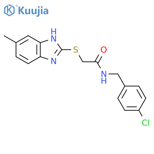N-[(4-chlorophenyl)methyl]-2-[(6-methyl-1H-benzimidazol-2-yl)sulfanyl]acetamide structure