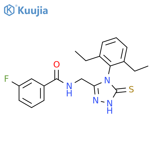 N-{4-(2,6-diethylphenyl)-5-sulfanylidene-4,5-dihydro-1H-1,2,4-triazol-3-ylmethyl}-3-fluorobenzamide structure
