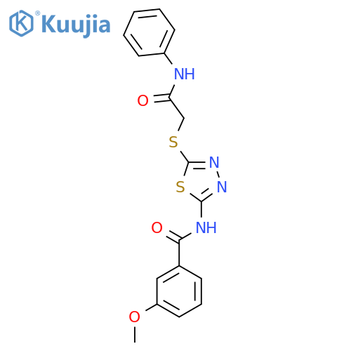 3-methoxy-N-(5-{(phenylcarbamoyl)methylsulfanyl}-1,3,4-thiadiazol-2-yl)benzamide structure