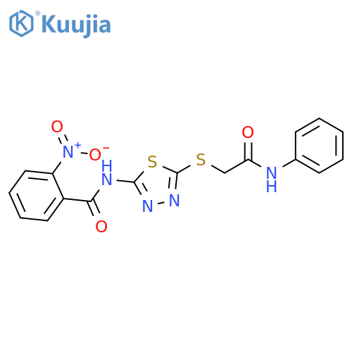 2-nitro-N-(5-{(phenylcarbamoyl)methylsulfanyl}-1,3,4-thiadiazol-2-yl)benzamide structure