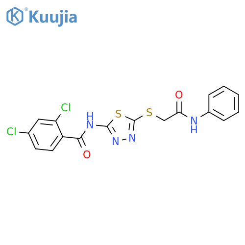 2,4-dichloro-N-(5-{(phenylcarbamoyl)methylsulfanyl}-1,3,4-thiadiazol-2-yl)benzamide structure