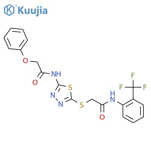 2-phenoxy-N-{5-({2-(trifluoromethyl)phenylcarbamoyl}methyl)sulfanyl-1,3,4-thiadiazol-2-yl}acetamide structure