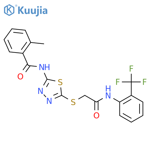 2-methyl-N-{5-({2-(trifluoromethyl)phenylcarbamoyl}methyl)sulfanyl-1,3,4-thiadiazol-2-yl}benzamide structure