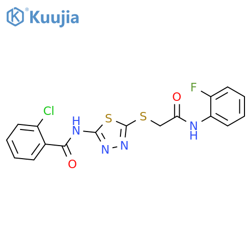 2-chloro-N-5-({(2-fluorophenyl)carbamoylmethyl}sulfanyl)-1,3,4-thiadiazol-2-ylbenzamide structure