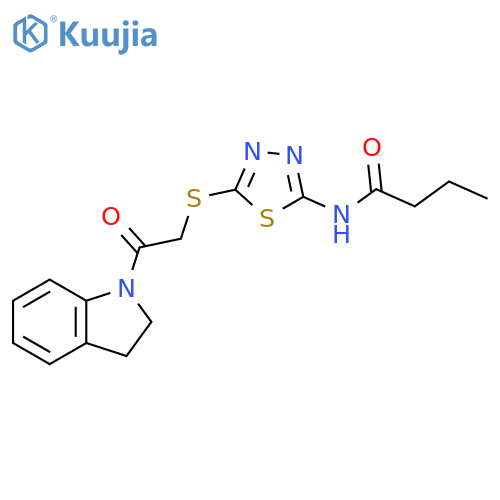 N-(5-{2-(2,3-dihydro-1H-indol-1-yl)-2-oxoethylsulfanyl}-1,3,4-thiadiazol-2-yl)butanamide structure
