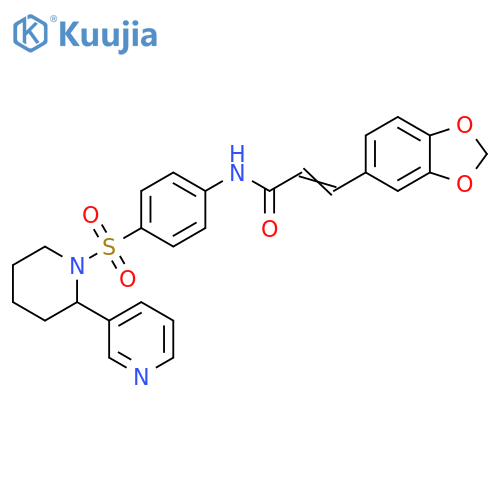 (2E)-3-(2H-1,3-benzodioxol-5-yl)-N-(4-{2-(pyridin-3-yl)piperidin-1-ylsulfonyl}phenyl)prop-2-enamide structure