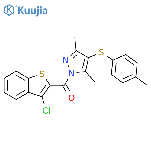 1-(3-chloro-1-benzothiophene-2-carbonyl)-3,5-dimethyl-4-(4-methylphenyl)sulfanyl-1H-pyrazole structure