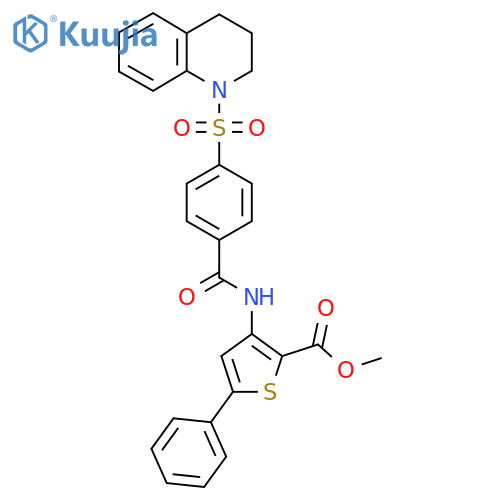 methyl 5-phenyl-3-4-(1,2,3,4-tetrahydroquinoline-1-sulfonyl)benzamidothiophene-2-carboxylate structure