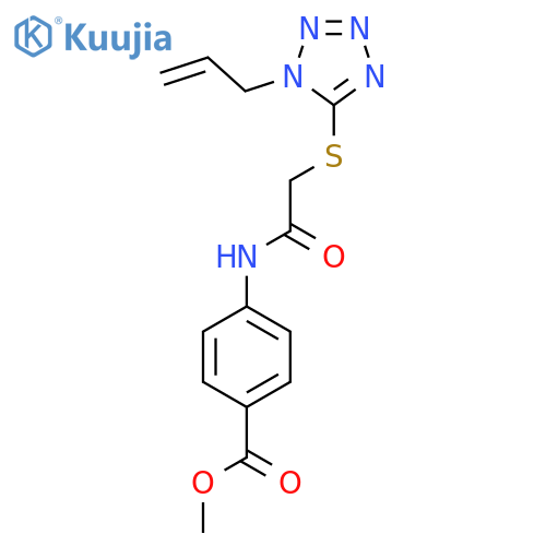 methyl 4-(2-{1-(prop-2-en-1-yl)-1H-1,2,3,4-tetrazol-5-ylsulfanyl}acetamido)benzoate structure