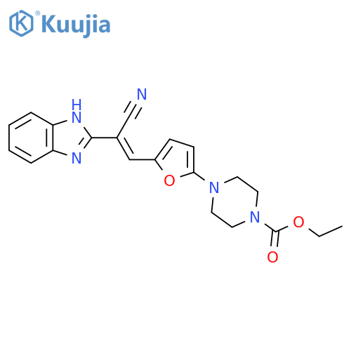 ethyl 4-{5-(1E)-2-(1H-1,3-benzodiazol-2-yl)-2-cyanoeth-1-en-1-ylfuran-2-yl}piperazine-1-carboxylate structure