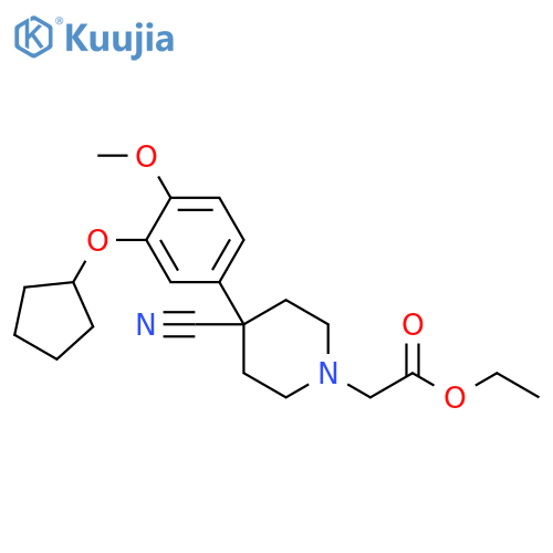 Ethyl 2-(4-cyano-4-(3-(cyclopentyloxy)-4-methoxyphenyl)piperidin-1-yl)acetate structure