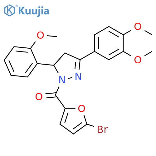 1-(5-bromofuran-2-carbonyl)-3-(3,4-dimethoxyphenyl)-5-(2-methoxyphenyl)-4,5-dihydro-1H-pyrazole structure