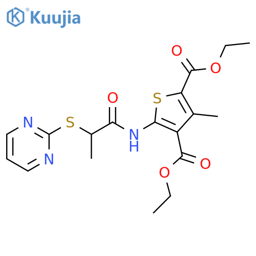 2,4-diethyl 3-methyl-5-[2-(pyrimidin-2-ylsulfanyl)propanamido]thiophene-2,4-dicarboxylate structure