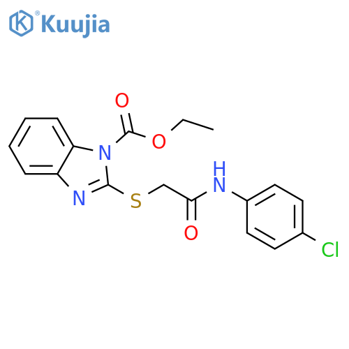 1H-Benzimidazole-1-carboxylicacid, 2-[[2-[(4-chlorophenyl)amino]-2-oxoethyl]thio]-, ethyl ester structure