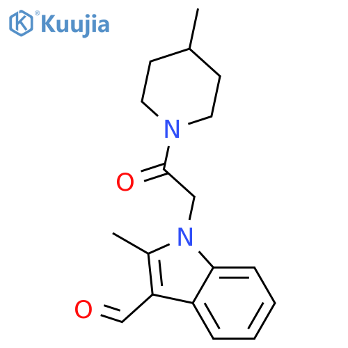 2-methyl-1-[2-(4-methylpiperidin-1-yl)-2-oxoethyl]-1H-indole-3-carbaldehyde structure