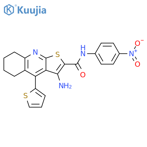 3-amino-N-(4-nitrophenyl)-4-(thiophen-2-yl)-5H,6H,7H,8H-thieno2,3-bquinoline-2-carboxamide structure