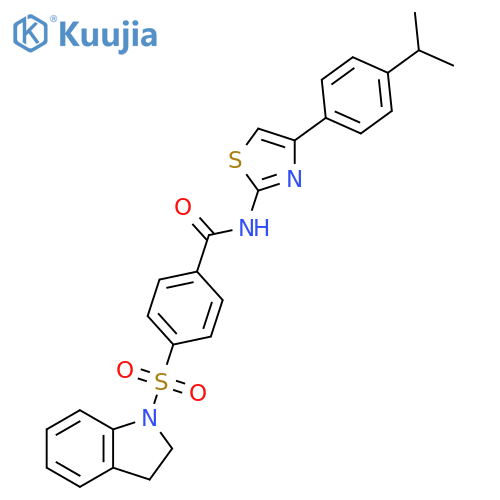 4-(2,3-dihydro-1H-indole-1-sulfonyl)-N-{4-4-(propan-2-yl)phenyl-1,3-thiazol-2-yl}benzamide structure