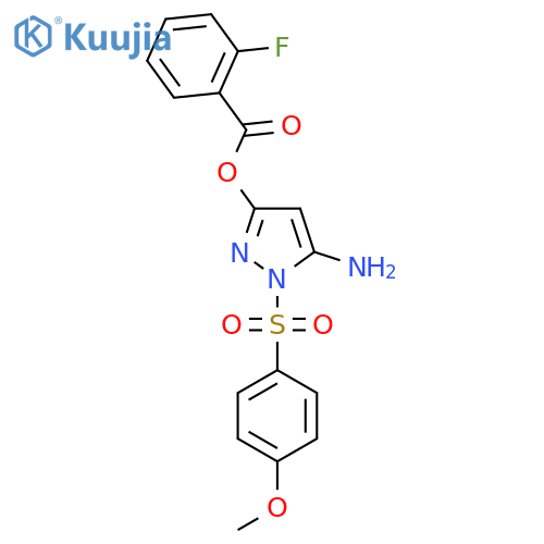 5-amino-1-(4-methoxybenzenesulfonyl)-1H-pyrazol-3-yl 2-fluorobenzoate structure