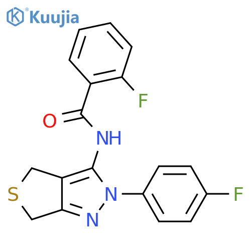 2-fluoro-N-2-(4-fluorophenyl)-2H,4H,6H-thieno3,4-cpyrazol-3-ylbenzamide structure