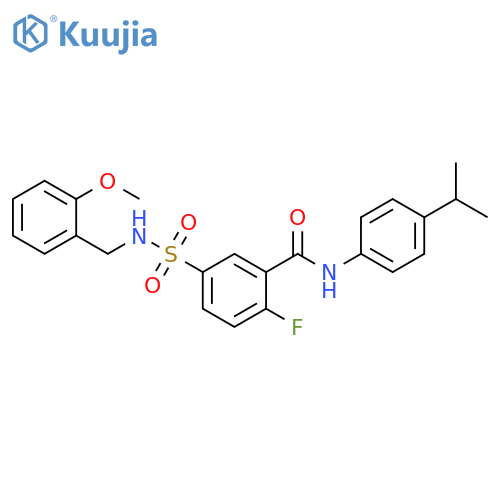 2-fluoro-5-{[(2-methoxyphenyl)methyl]sulfamoyl}-N-[4-(propan-2-yl)phenyl]benzamide structure