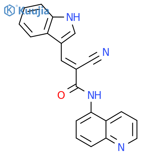 2-cyano-3-(1H-indol-3-yl)-N-(quinolin-5-yl)prop-2-enamide structure