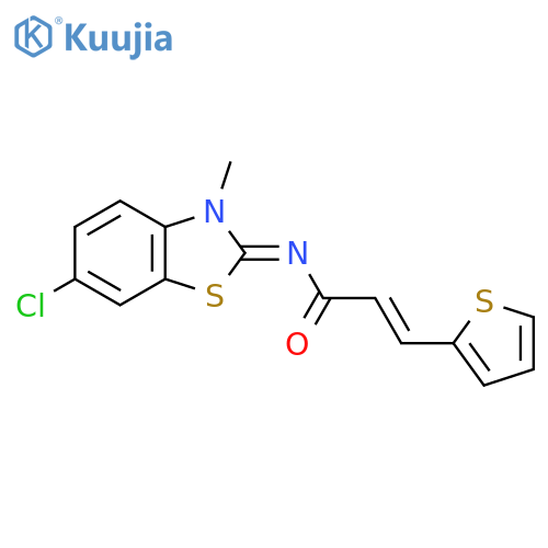 (2E)-N-(2Z)-6-chloro-3-methyl-2,3-dihydro-1,3-benzothiazol-2-ylidene-3-(thiophen-2-yl)prop-2-enamide structure