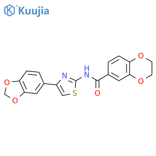 N-4-(2H-1,3-benzodioxol-5-yl)-1,3-thiazol-2-yl-2,3-dihydro-1,4-benzodioxine-6-carboxamide structure
