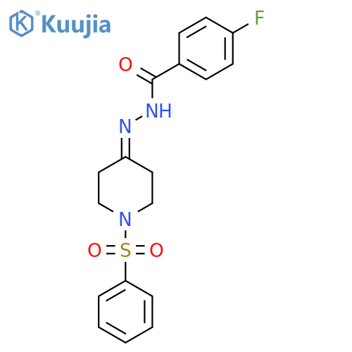 4-fluoro-N'-[1-(phenylsulfonyl)-4-piperidinylidene]benzenecarbohydrazide structure