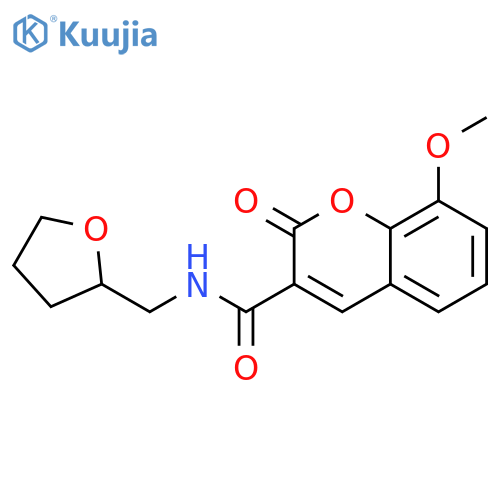 8-methoxy-2-oxo-N-(tetrahydrofuran-2-ylmethyl)-2H-chromene-3-carboxamide structure