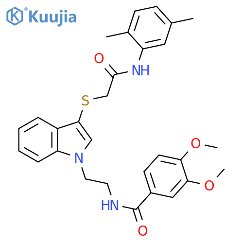 N-{2-3-({(2,5-dimethylphenyl)carbamoylmethyl}sulfanyl)-1H-indol-1-ylethyl}-3,4-dimethoxybenzamide structure
