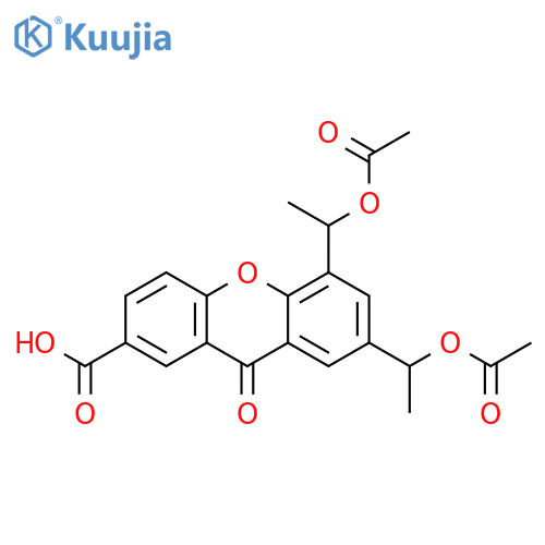 9H-Xanthene-2-carboxylic acid, 5,7-bis[1-(acetyloxy)ethyl]-9-oxo- structure
