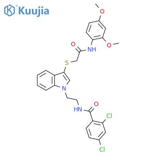 2,4-dichloro-N-{2-3-({(2,4-dimethoxyphenyl)carbamoylmethyl}sulfanyl)-1H-indol-1-ylethyl}benzamide structure