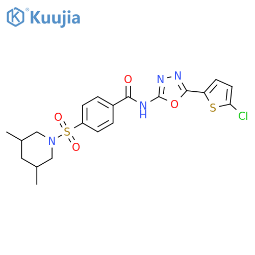 N-5-(5-chlorothiophen-2-yl)-1,3,4-oxadiazol-2-yl-4-(3,5-dimethylpiperidin-1-yl)sulfonylbenzamide structure