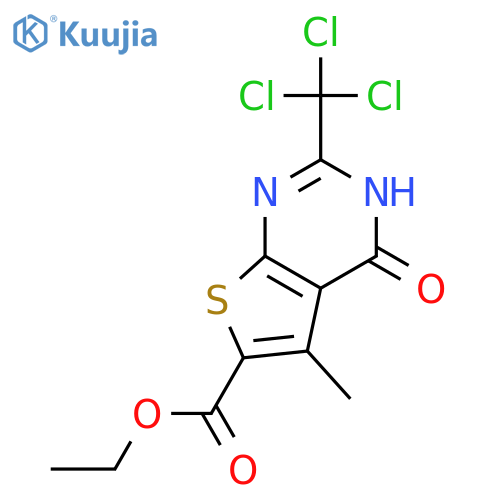 ethyl 5-methyl-4-oxo-2-(trichloromethyl)-3H,4H-thieno2,3-dpyrimidine-6-carboxylate structure
