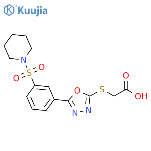 2-({5-3-(piperidine-1-sulfonyl)phenyl-1,3,4-oxadiazol-2-yl}sulfanyl)acetic acid structure