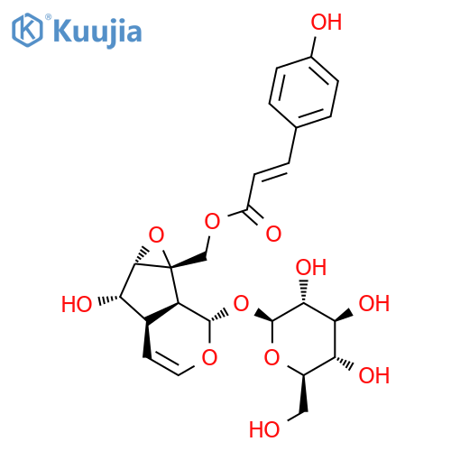 [(1aS,1bS,2S,5aR,6S,6aS)-2-(beta-D-glucopyranosyloxy)-6-hydroxy-1b,5a,6,6a-tetrahydrooxireno[4,5]cyclopenta[1,2-c]pyran-1a(2H)-yl]methyl (2E)-3-(4-hydroxyphenyl)prop-2-enoate structure