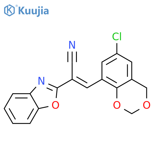 (2E)-2-(1,3-benzoxazol-2-yl)-3-(6-chloro-2,4-dihydro-1,3-benzodioxin-8-yl)prop-2-enenitrile structure