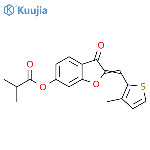 (2Z)-2-(3-methylthiophen-2-yl)methylidene-3-oxo-2,3-dihydro-1-benzofuran-6-yl 2-methylpropanoate structure