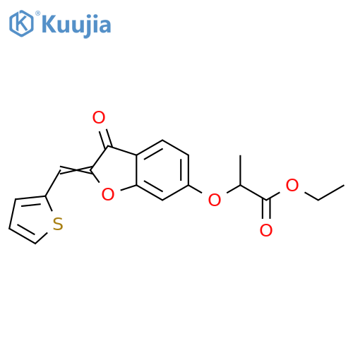 ethyl 2-{(2Z)-3-oxo-2-(thiophen-2-yl)methylidene-2,3-dihydro-1-benzofuran-6-yloxy}propanoate structure