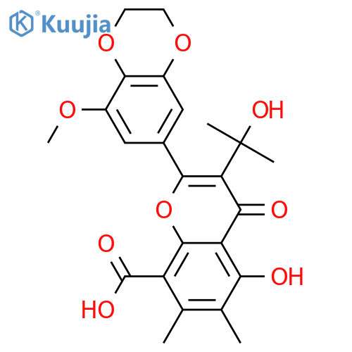 2-(2,3-Dihydro-8-methoxy-1,4-benzodioxin-6-yl)-5-hydroxy-3-(1-hydroxy-1-methylethyl)-6,7-dimethyl-4-oxo-4H-1-benzopyran-8-carboxylic acid structure