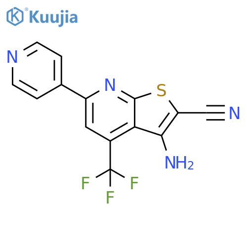 3-amino-6-(pyridin-4-yl)-4-(trifluoromethyl)thieno[2,3-b]pyridine-2-carbonitrile structure