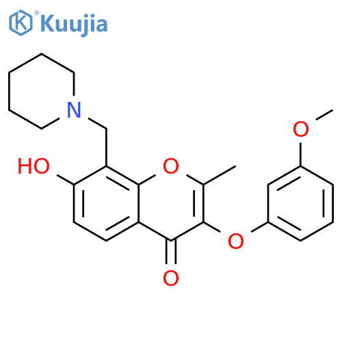 7-hydroxy-3-(3-methoxyphenoxy)-2-methyl-8-(piperidin-1-yl)methyl-4H-chromen-4-one structure