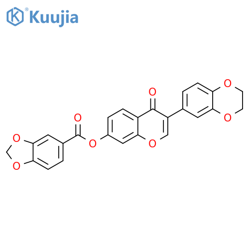 3-(2,3-dihydro-1,4-benzodioxin-6-yl)-4-oxo-4H-chromen-7-yl 2H-1,3-benzodioxole-5-carboxylate structure