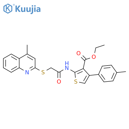 ethyl 4-(4-methylphenyl)-2-{2-(4-methylquinolin-2-yl)sulfanylacetamido}thiophene-3-carboxylate structure
