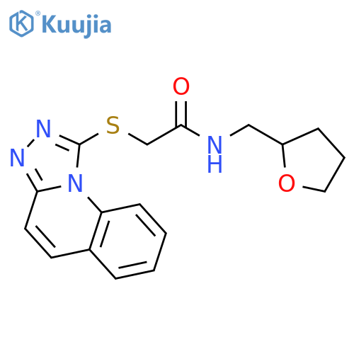 N-[(oxolan-2-yl)methyl]-2-{[1,2,4]triazolo[4,3-a]quinolin-1-ylsulfanyl}acetamide structure