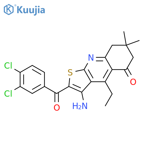 3-amino-2-(3,4-dichlorobenzoyl)-4-ethyl-7,7-dimethyl-5H,6H,7H,8H-thieno2,3-bquinolin-5-one structure