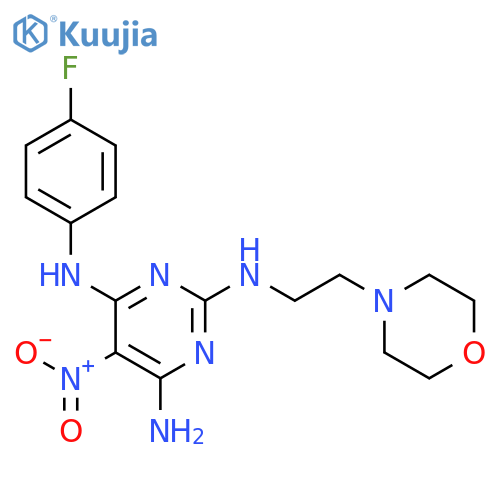 4-N-(4-fluorophenyl)-2-N-(2-morpholin-4-ylethyl)-5-nitropyrimidine-2,4,6-triamine structure