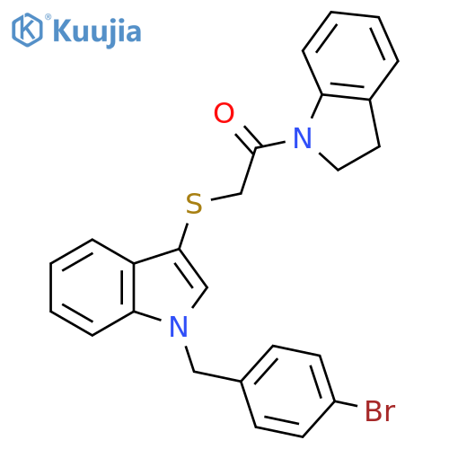 2-({1-(4-bromophenyl)methyl-1H-indol-3-yl}sulfanyl)-1-(2,3-dihydro-1H-indol-1-yl)ethan-1-one structure