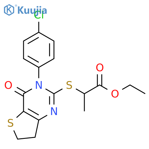 ethyl 2-{3-(4-chlorophenyl)-4-oxo-3H,4H,6H,7H-thieno3,2-dpyrimidin-2-ylsulfanyl}propanoate structure